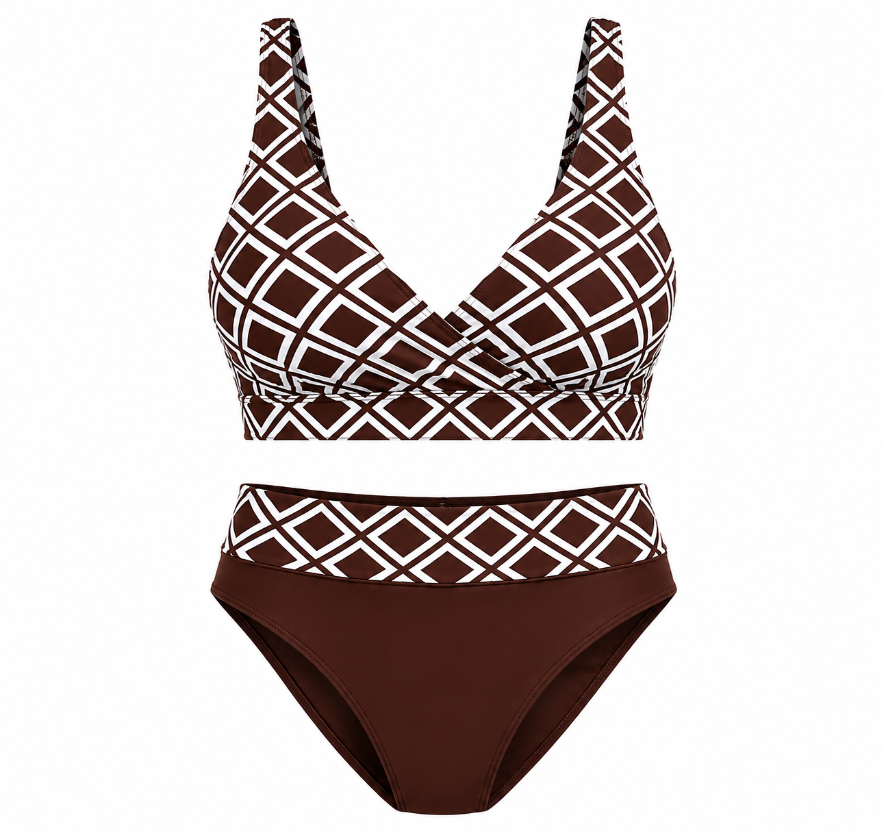 Bikini con Corte de Sujetador y Estampado de Rombos.